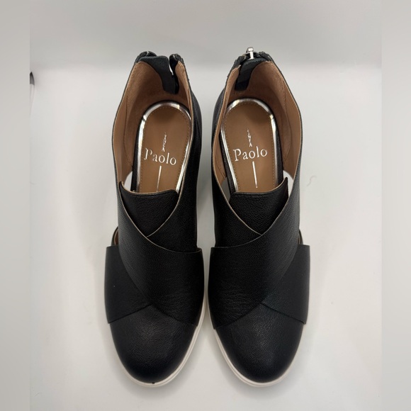 Paolo Linea black  Leather Wedge Sneakers with side cutouts sz 7.5 - Picture 2 of 8